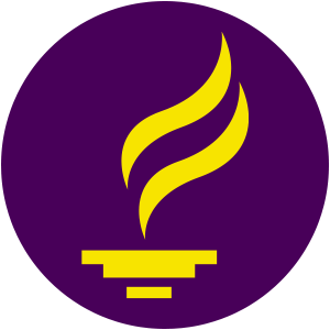 gold flame in purple circle