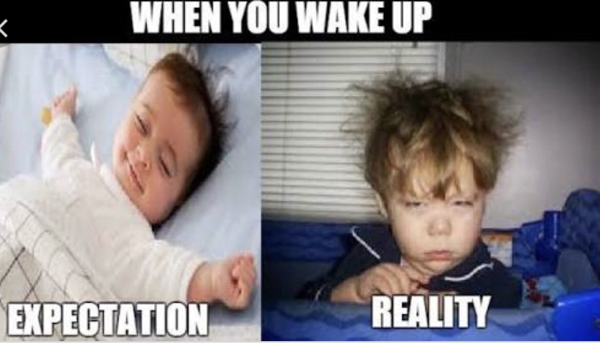 Picture of what you think you look like when you wake up and what you actually look like