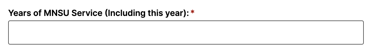 A screenshot of the years of mnsu service textbox