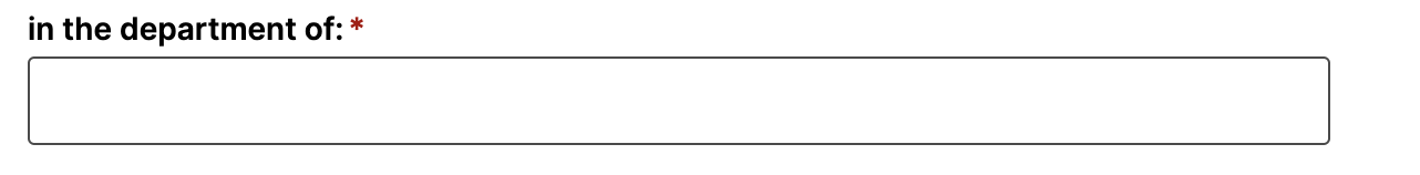 Screenshot of the "in the department of" textbox from the Watermark Tenure and Promotion Workflow