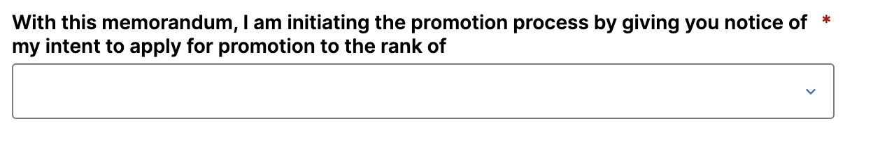 Screenshot of the "with this memorandum.." drop-down menu from the Watermark tenure and promotion workflow