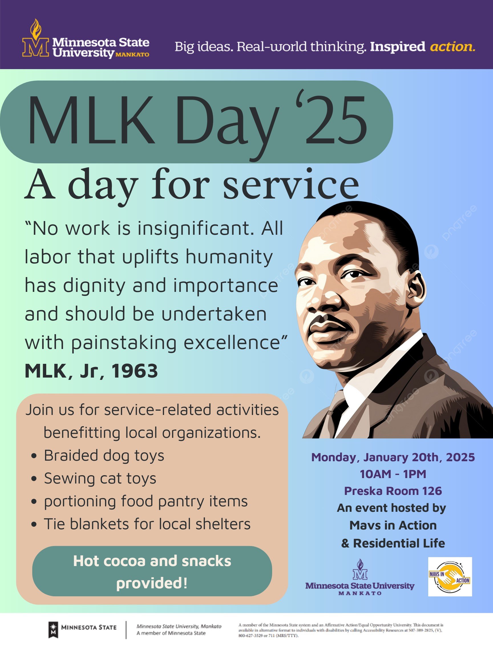 MLK Day of Service 2025 Preska 126, 10 AM - 1 PM