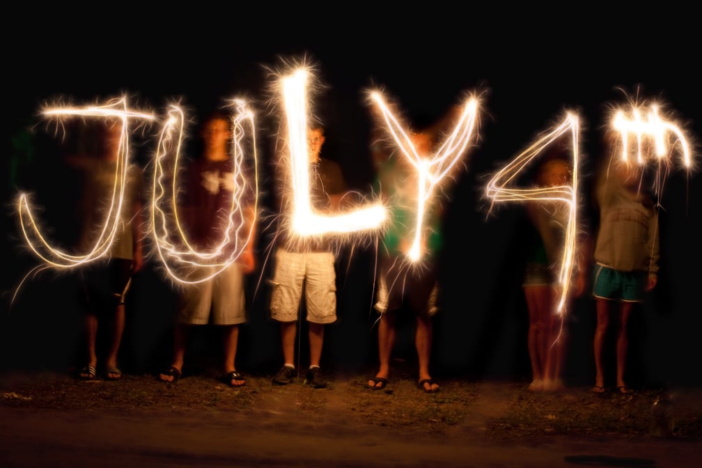 People with sparklers spelling July 4th