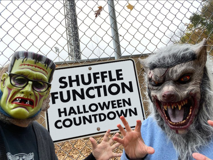 Frankenstein and Wolfman celebrating the Shuffle Function Halloween countdown